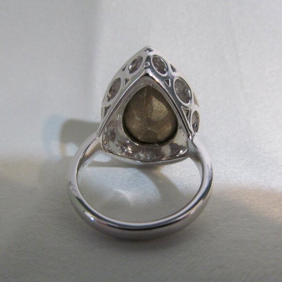 Faux Blue Topaz Faux Paraiba Tourmaline & Faux Diamond Silver Tone Ring Size 10 - Picture 8 of 16